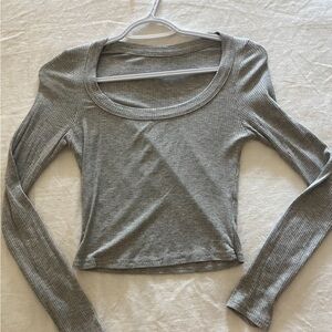 Gray Fitted Long Sleeve Crop Bodysuit